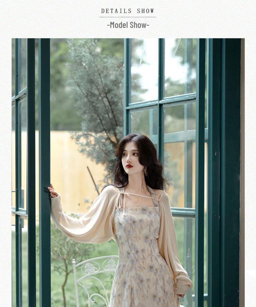 Spring/Summer 2026 Women's Floral Tie-Up Dress: Elegant, Sweet Niche Style, Two-Piece Skirt