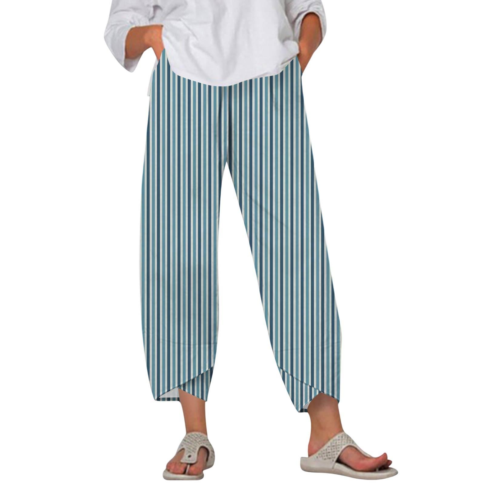 

Pants For Women Summer Casual Wide Leg Elastic Waist Pants With Pockets XL