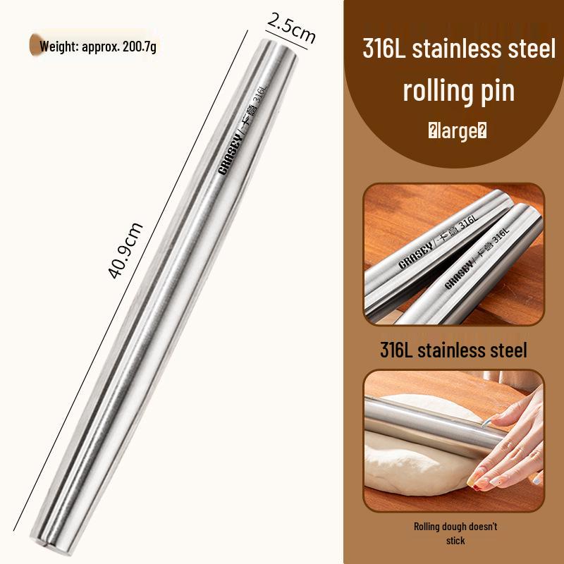 Thickened 316 Stainless Steel Dough Rolling Pin for Dumplings