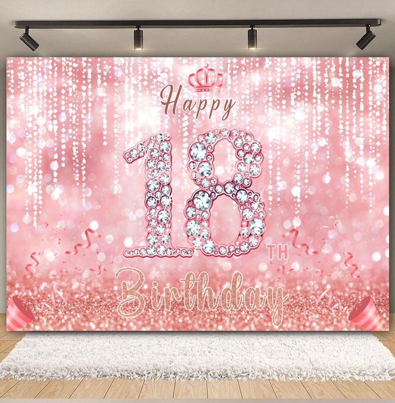 Schwarz Gold Rosa Blau Ballonband Thema Hintergrund, Geschenk zum Erwachsenwerden 18. Geburtstag Party Dekoration Fotografie Hintergrundtuch