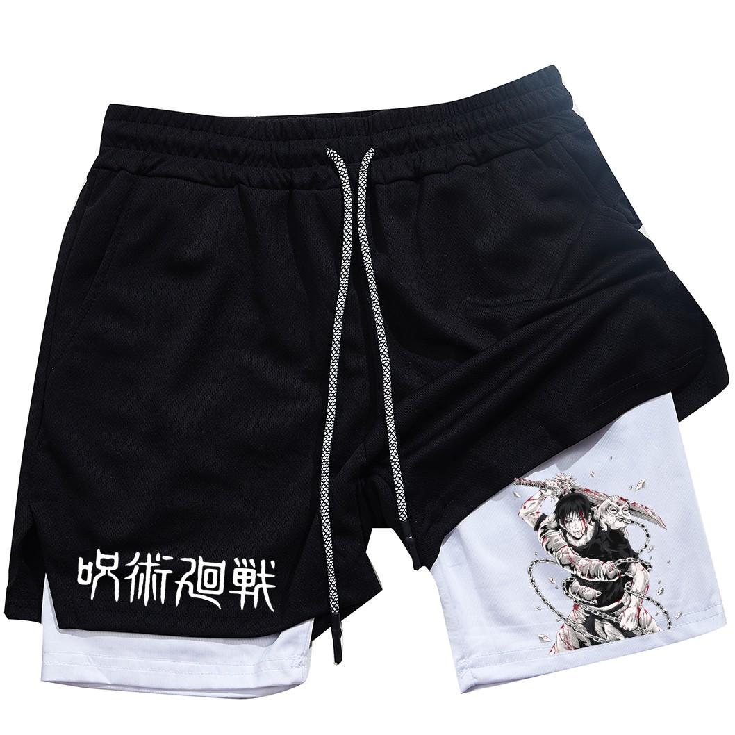 

Аніме Performance Shorts Toji Printed Men GYM Casual Sports Shorts Workout Running Mesh 2 In 1 Sport Short Pants M