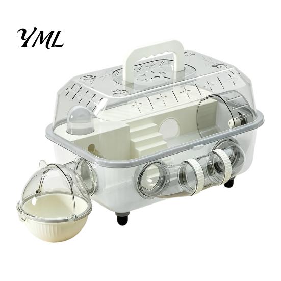 Portable Travel Cage Hamster with Tunnel, Transparent House Running Wheel Pet Playpen Accessories And Water Dispenser, 2-Tier Habitat for Small