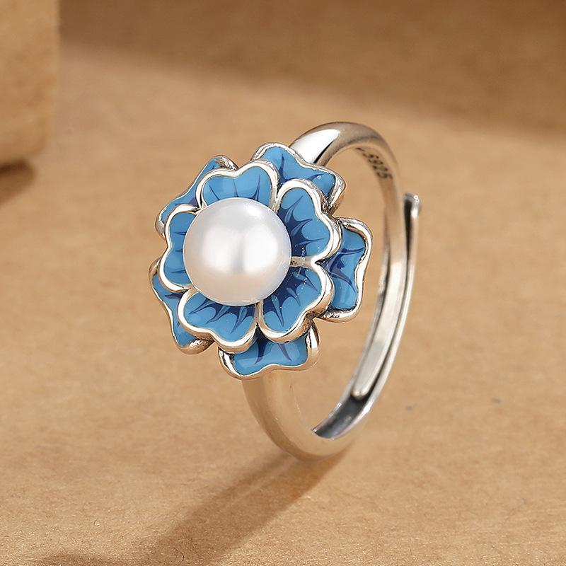Enamel Pearl Flower Ring Women 'S Retro Literature And Art Temperature Ethnic Style Personality Explanation Forest Ring Ring