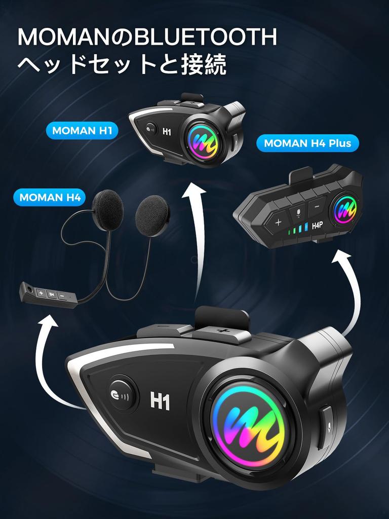 Moman Motorcycle Moman Wireless Motorcycle Intercom with Noise 500m Talk Japanese 32 Hours of Continuous IP67 Easy CVC Motorcycle Helmet Intercom
