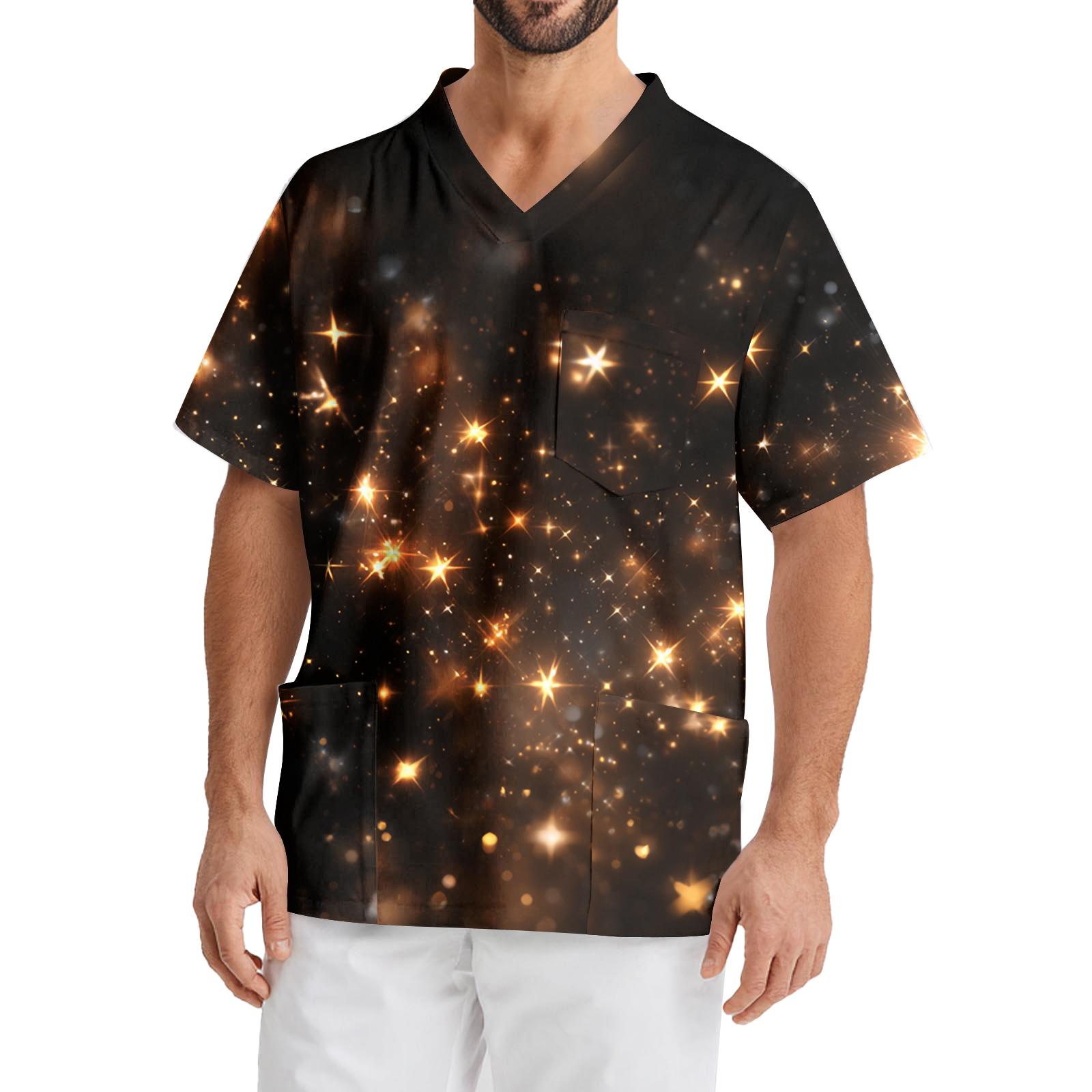 

Мужская рабочая блузка с короткими рукавами и v-образным вырезом с принтом, топ с нагрудным карманом XXL золотой