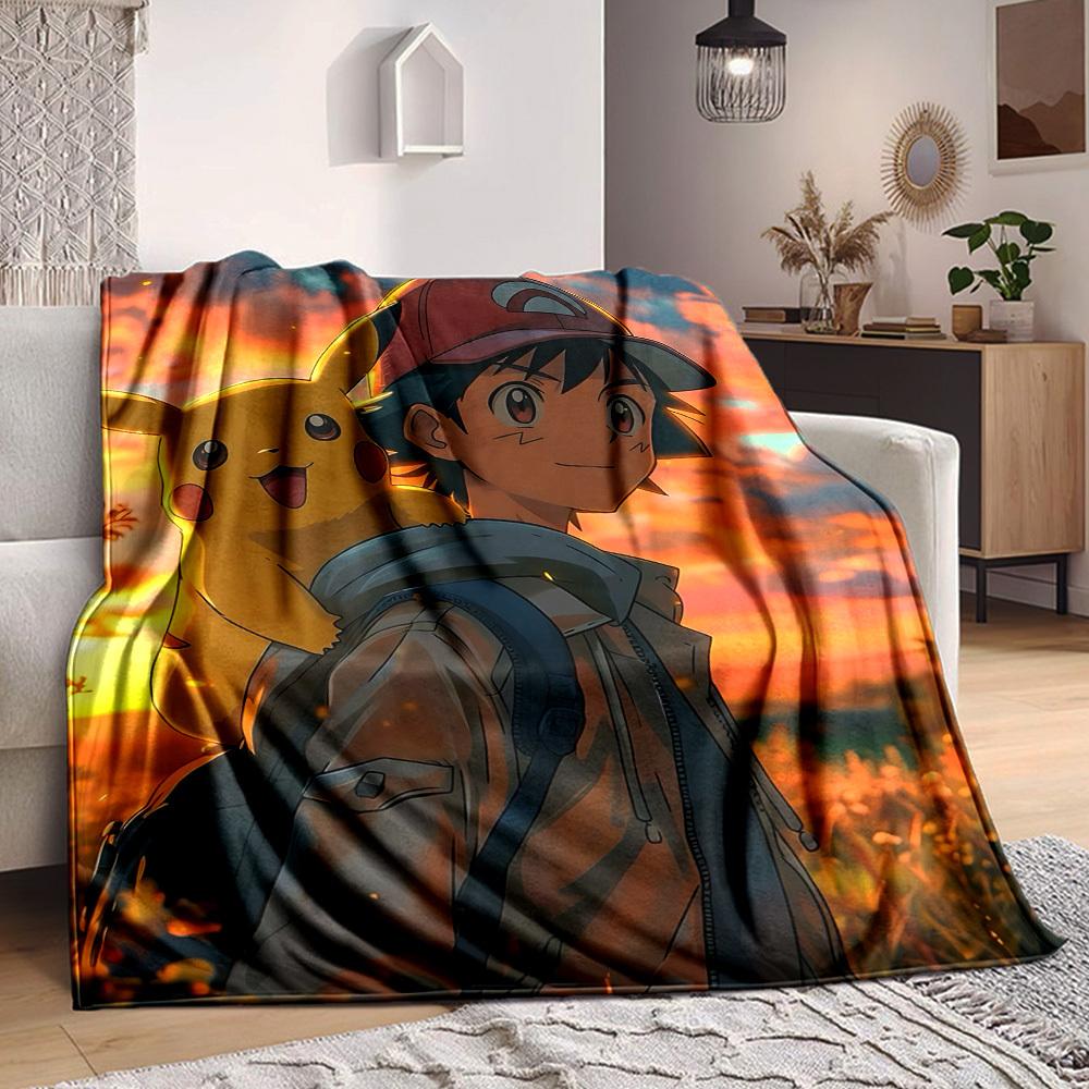 1pc Pokémon Trainer Pikachu Flannel Blanket, Soft Skin Friendly with Digital Printing, Various Sizes Available for Family, Friends, Birthday