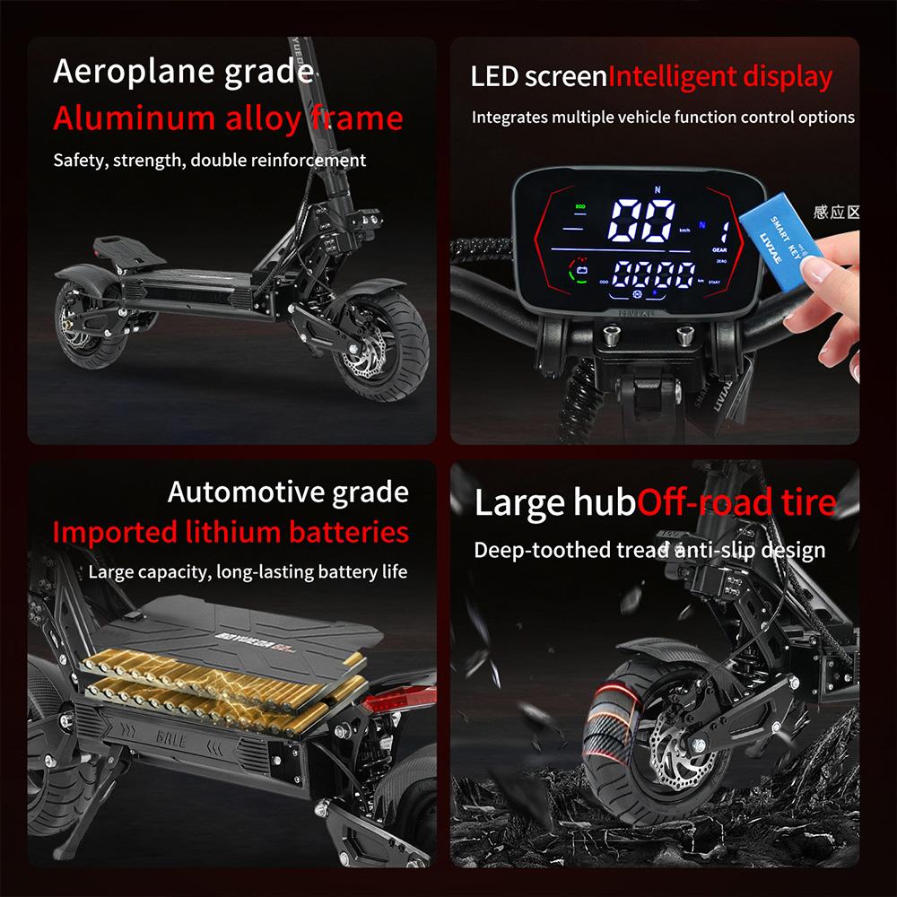 Electric Scooter Boyueda G2 10" Tire 1600W Peak Motor Hydraulic Disc Brake 52V 19Ah NFC Unlock Max Range 60Km LCD Display Black