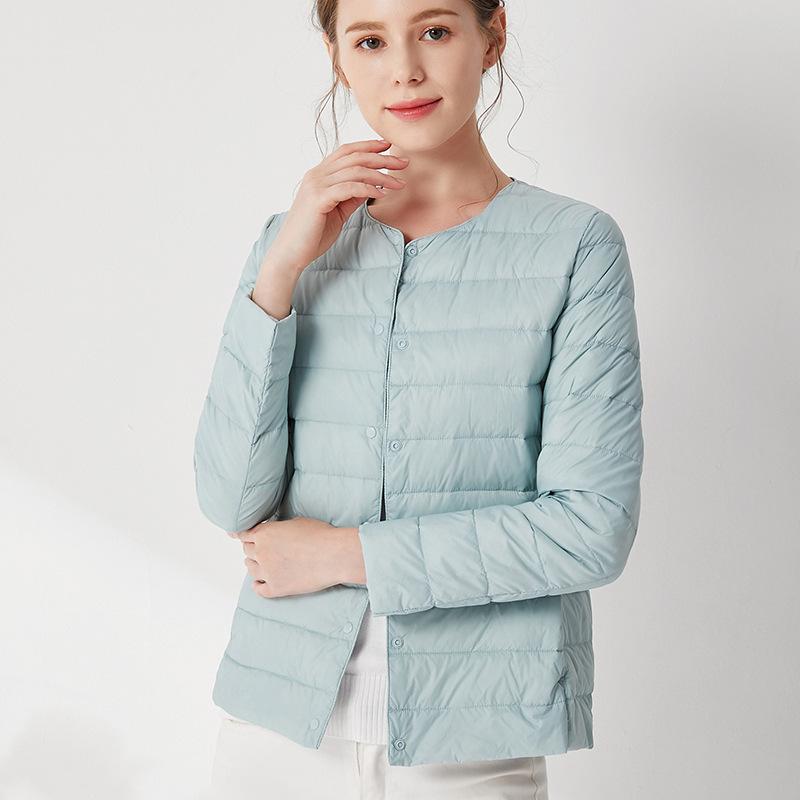 Winter New Two-wear Single-breasted Light Short Down Jacket Women's Slim Liner Jacket Round Neck V-neck