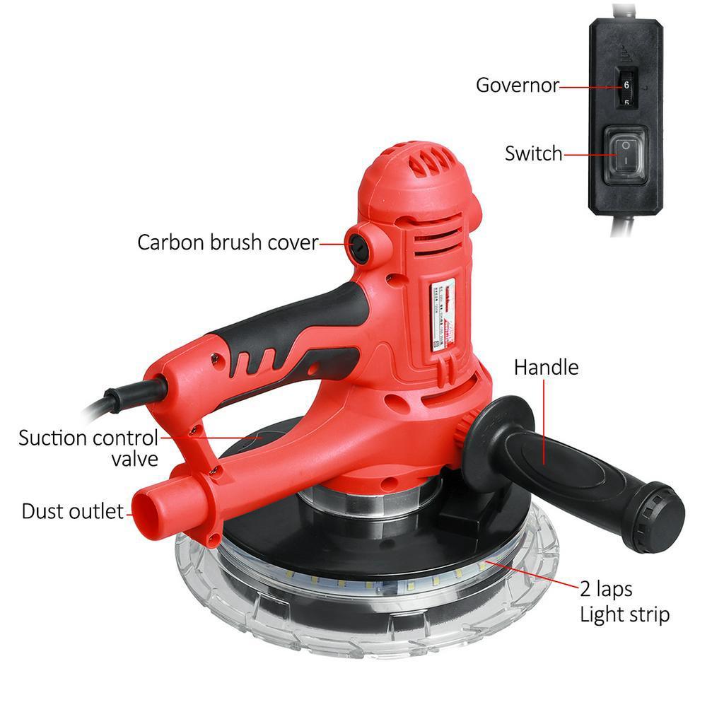1250W 6 Speed Drywall Sander Wall Polishing Machine Grinding 3500rpm  Handheld Putty Polisher Machine with LED Light And Dust Bag
