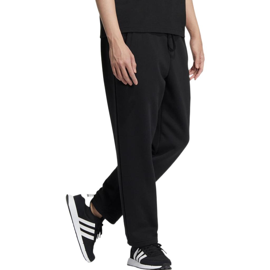Adidas Neo Solid Color Elastic Waist Drawstring Fleece-Lined Joggers Unisex Bottoms Black HN8727