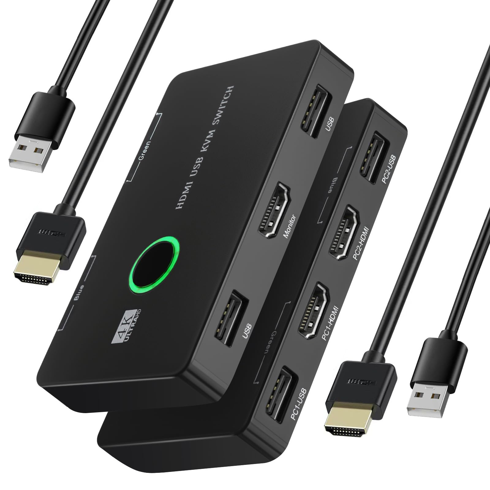 

[Новинка 2026] AFFLIC HDMI KVM-переключатель, 2 входа, 1 выход, совместим с 4K@60Hz, для 2 ПК и 1 монитора, совместное использование клавиатуры, мыши и принтера, Stab