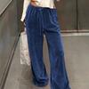 Damen Samt Freizeit Hose mit weitem Bein Kordelzug Taille Lounge Hose