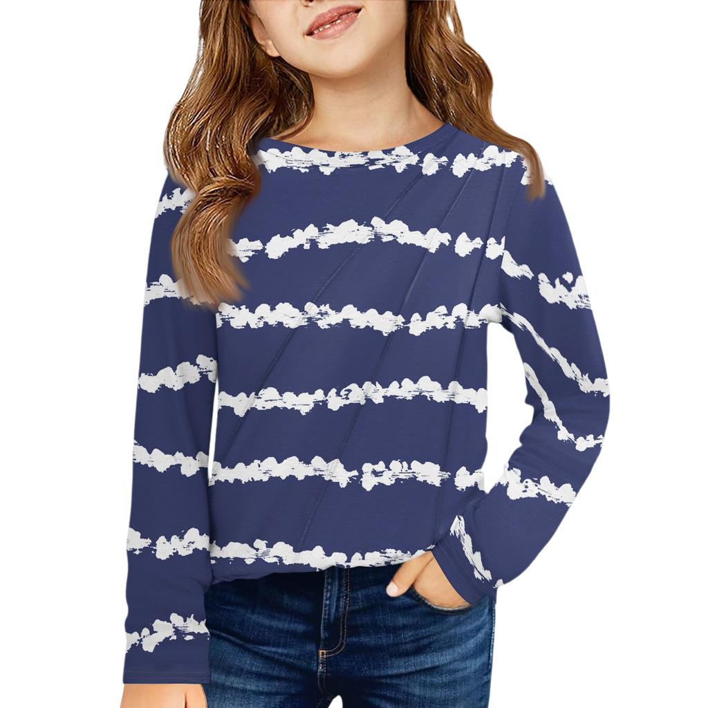 Girls' Long Sleeve Tee - Pleated Round Neck Casual Top