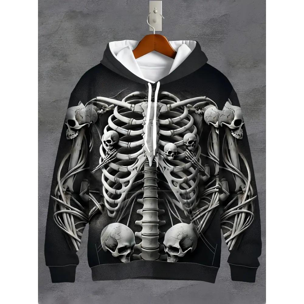 Vintage Cool 3D Print Skull Graphics Hoodie Drawstring Comfortable Super Dalian Long Hoodie Sweatshirt Spring And Autumn Clothes