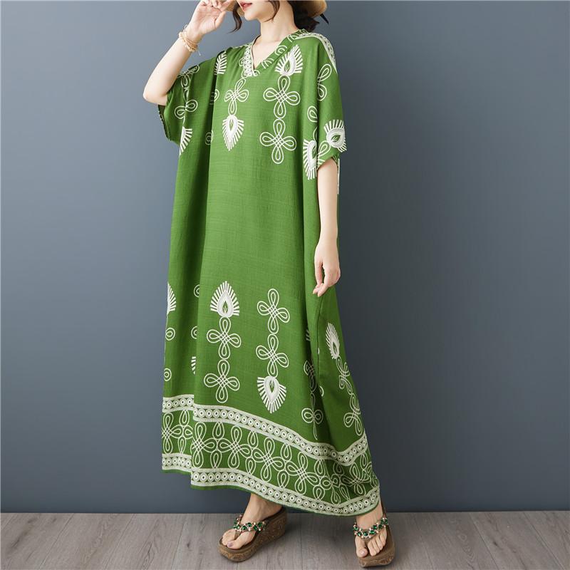 Short Sleeve Plus Size Cotton Vintage Floral New In Dresses for Women Casual Loose Long Summer Dress