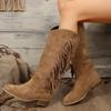 Plus Size Women's New Arrival Suede Knee-High Fringe Boots Pointed Toe Low Heel Versatile Long Boots Rider Boots