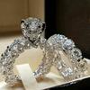 A Set of Fashionable Engagement Rings Adorned with Full Rhinestones, Suitable for Daily Wear, Parties, And Gifts. Minor Imperfections In The Alloy Jew