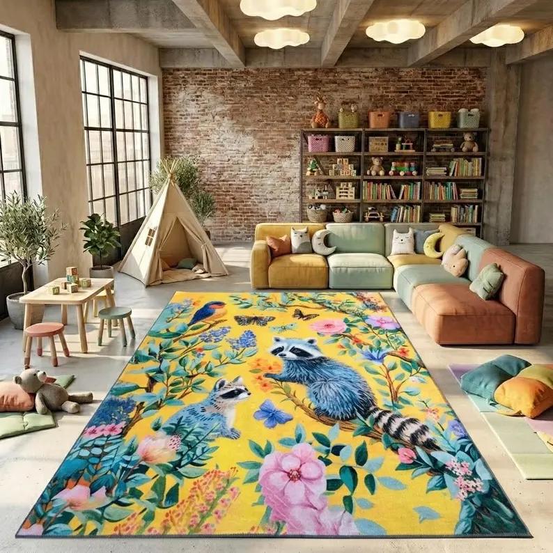 Colorful Floral Printed Rug, Soft Area Rug Elegant Flower Printed Rug Easy To Clean Stylish Multicolor Rug Livingroom Rugs 40x60cm