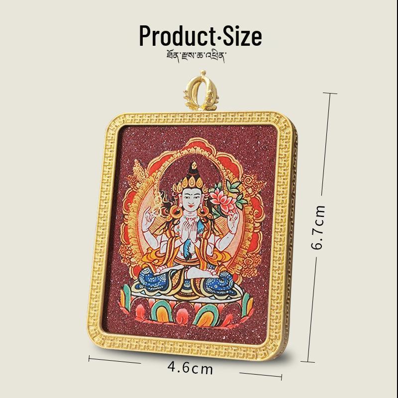 Zodiac Cinnabar Thangka Pendant - Eight Guardian Deities Amulet Box (Samantabhadra & Manjushri)