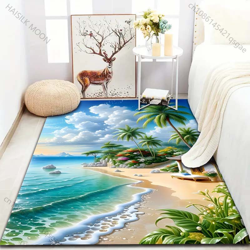 17 Stile Sommer Strand Kokospalmen Druck Teppich für Wohnzimmer Schlafzimmer Sofa Fußmatte Heimdekor Bereichsteppich Rutschfeste Bodenmatte