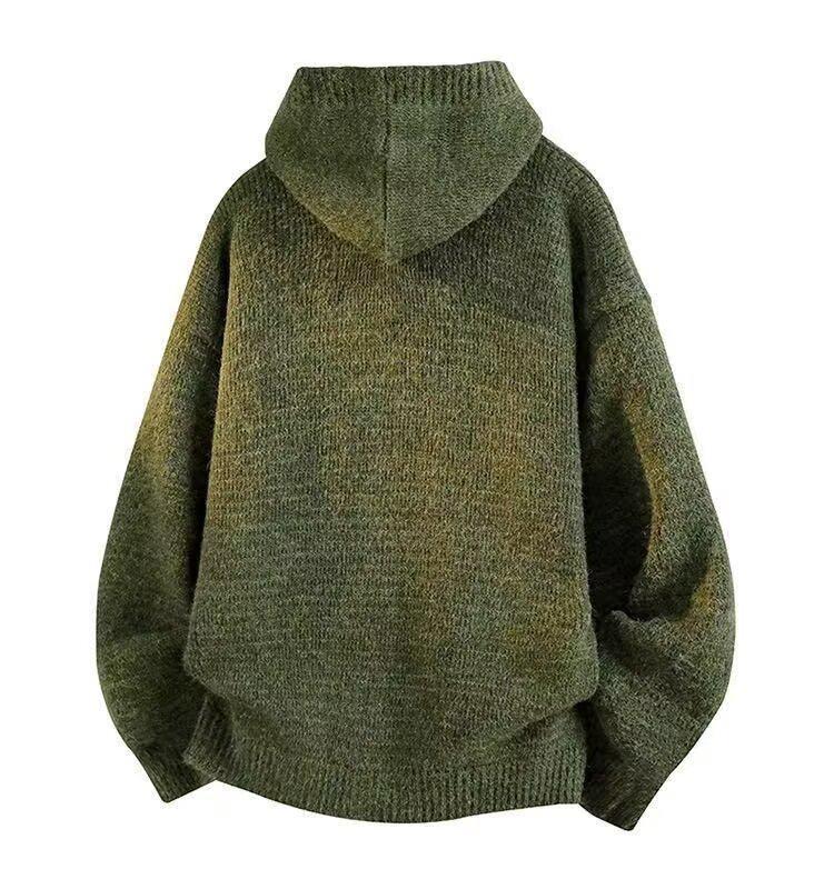 2025 Men's & Women's Dark Gray Hooded Knit Cardigan - American Style Casual Sweater for Autumn & Winter.