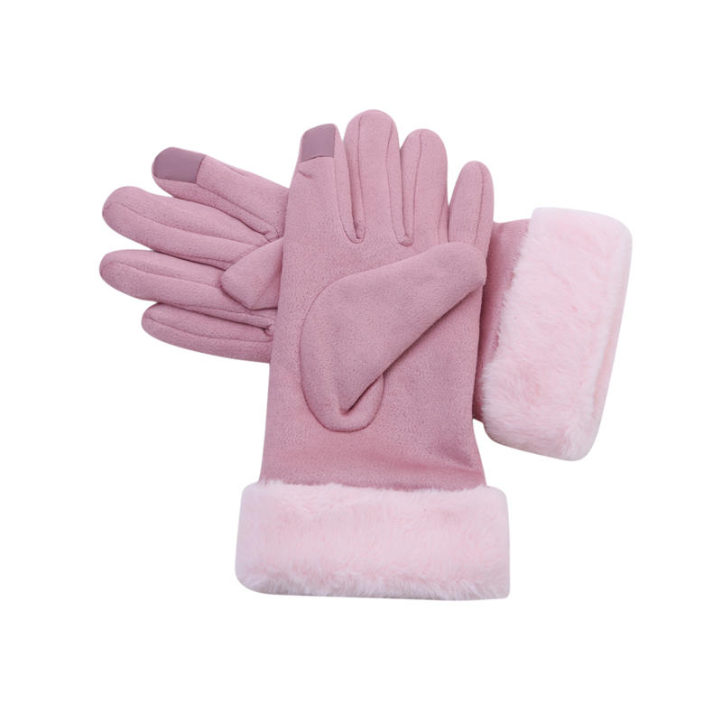 Women’s Winter Warm Touch Screen Gloves Suede Leather Double Thick Velvet Plush Wrist Cycling Driving Outdoor Cold-Resistant Mittens