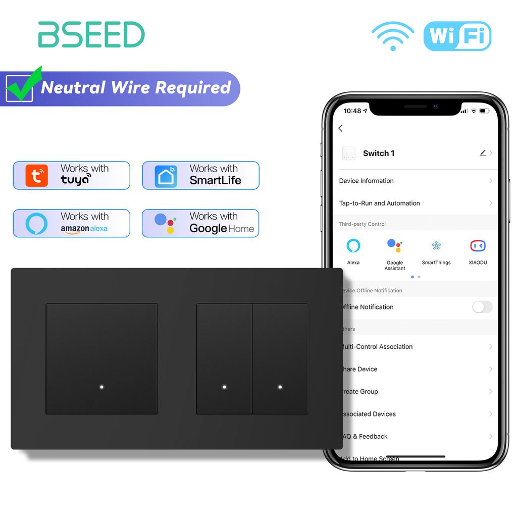 BSEED WIFI Klick-Schalter Wand Smart Klick Licht Kunststoffschalter Gelbe Hintergrundbeleuchtung Kunststoffrahmen EU-Standard Tuya APP Schalter
