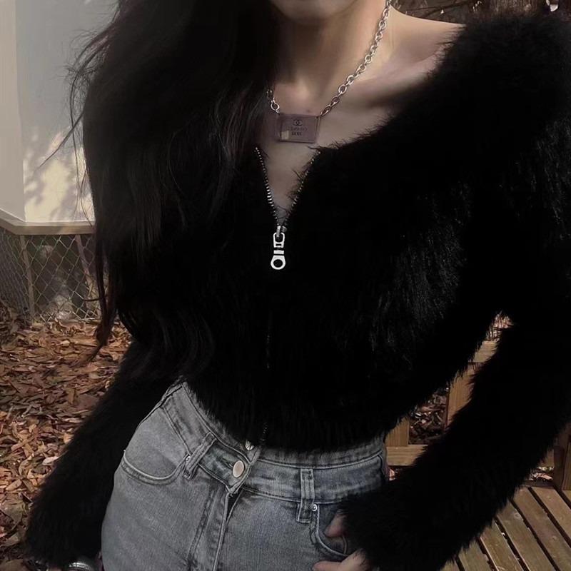 Herbst Winter Reißverschluss Rundhals Crop Pullover Langarm Mode Damen Lässige Strickjacke Kurze Strickjacke Slim Fit Elegant Streetwear Uni Kleidung