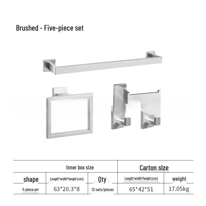 Stainless Steel Brushed Towel Rack 5-Piece Set