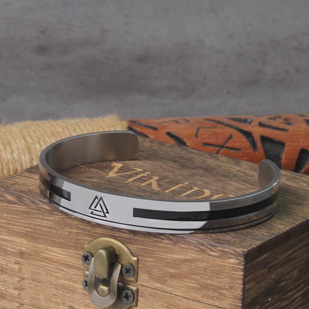 Stainless Steel Handmade Nordic Mythology Odin Valknut Men s Bracelet, Viking Bracelet, Gift