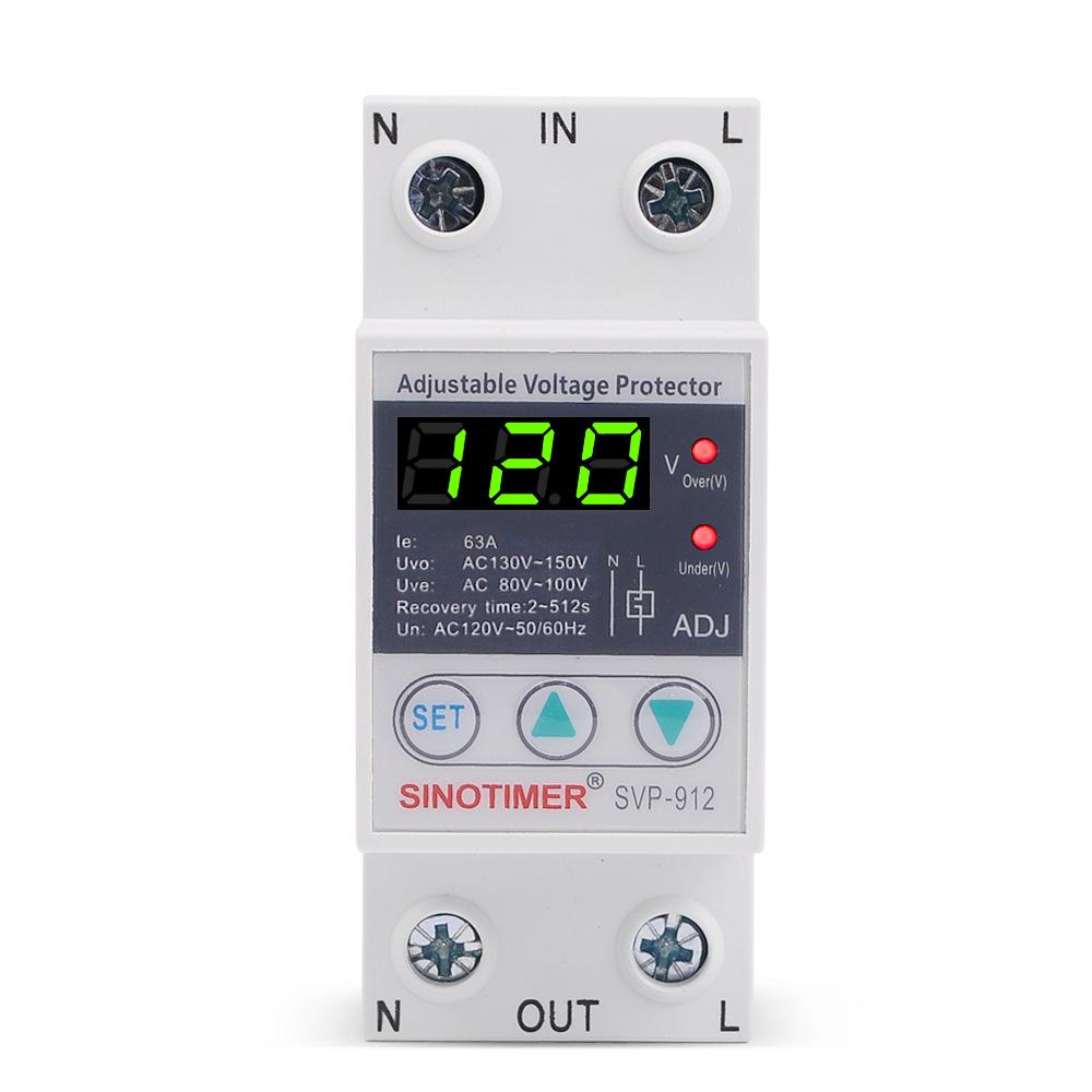 SVP-912 Adjustable Smart Self-Resetting Over/Under Voltage Protector 110V/120V Auto Recovery Switch 40A