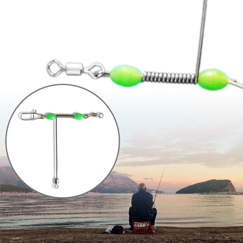10Pcs/pack Luminous Beaded T Shape Fishing Swivels, Corrosion Resistant Stainless Steel 3 Way Rolling Swivels Snaps Set