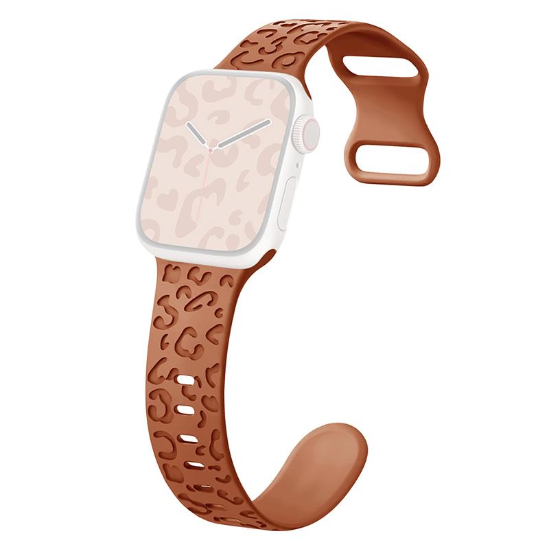 

Watch Strap for Apple Watch Series 10 42mm/9 8 7 41mm/SE (2023) SE (2022) SE 6 5 4 40mm/3 2 1 38mm Leopard Pattern Silicone Watch Band Tan