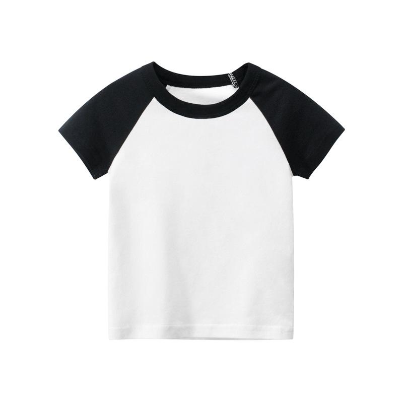 Children's Clothing Summer Children's Short Sleeved T-shirt Solid Color Patchwork Sleeve No Pattern Children's Clothing