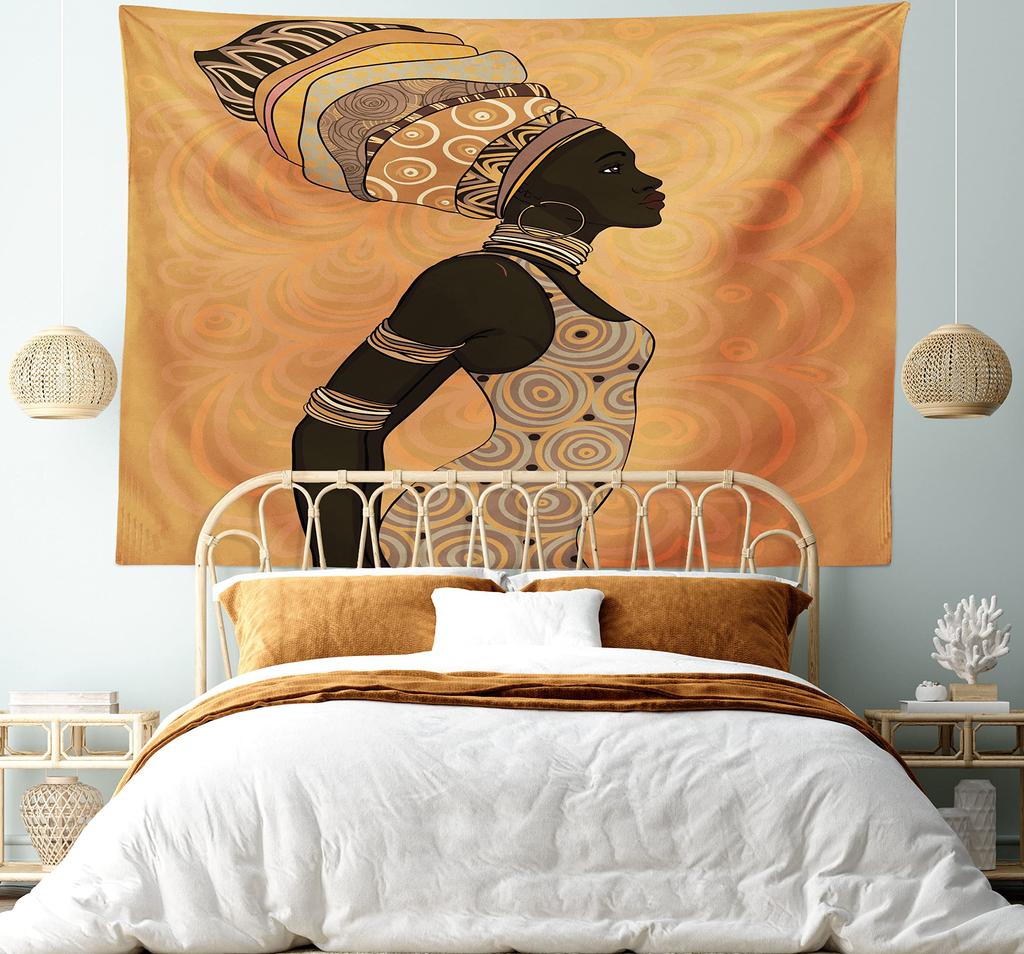 African Tapestry Indigenous People Theme Traditional Turban and Dress Tapestry Wall Hanging for Bedroom Living Room Dorm Decor