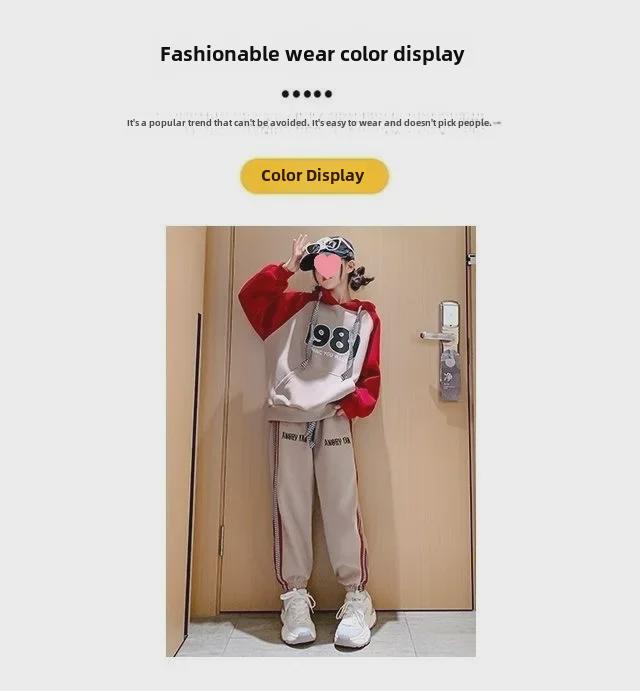 2024 Girls' Korean Casual Spring/Autumn Letter Sweatshirt & Striped Pant Set - Stylish Two-Piece for Kids