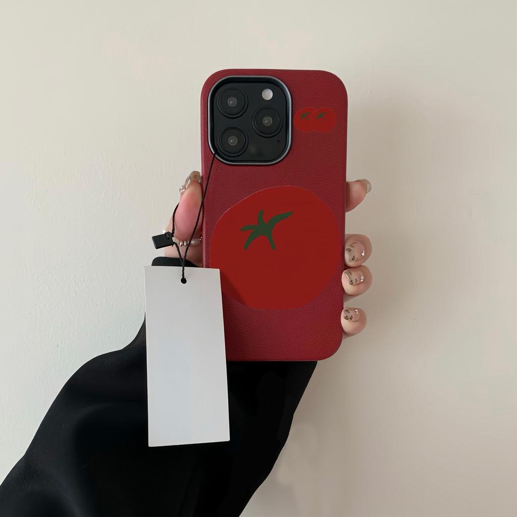Large tomato is suitable for 17promax mobile phone case iPhone16 lychee pattern 14/13Pro12 anti-fingerprint 11