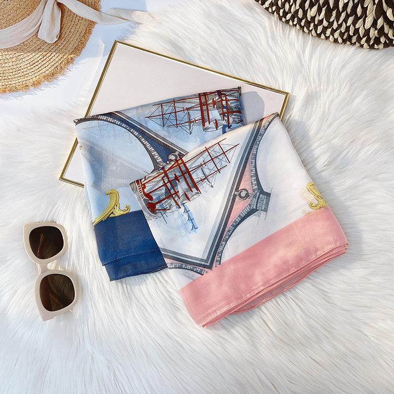 Women Scarf Fashion Sweet Printed Sunscreen Shawl Satin Mid-length Silky Scarf