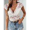 Sexy Slim Fit High Waist V Neck Lace Sleeveless White Women Jumpsuit
