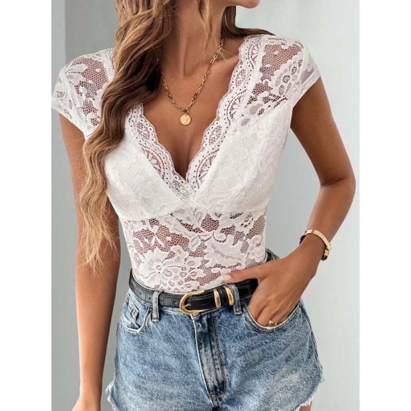 Sexy Slim Fit High Waist V Neck Lace Sleeveless White Women Jumpsuit