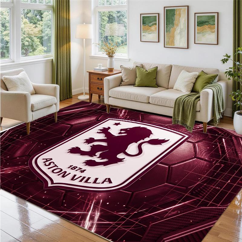 Aston Villa Futbol Tasarımlı Kristal Kadife Halı Yatak Odası Girişi İçin Yumuşak Dekoratif Mat