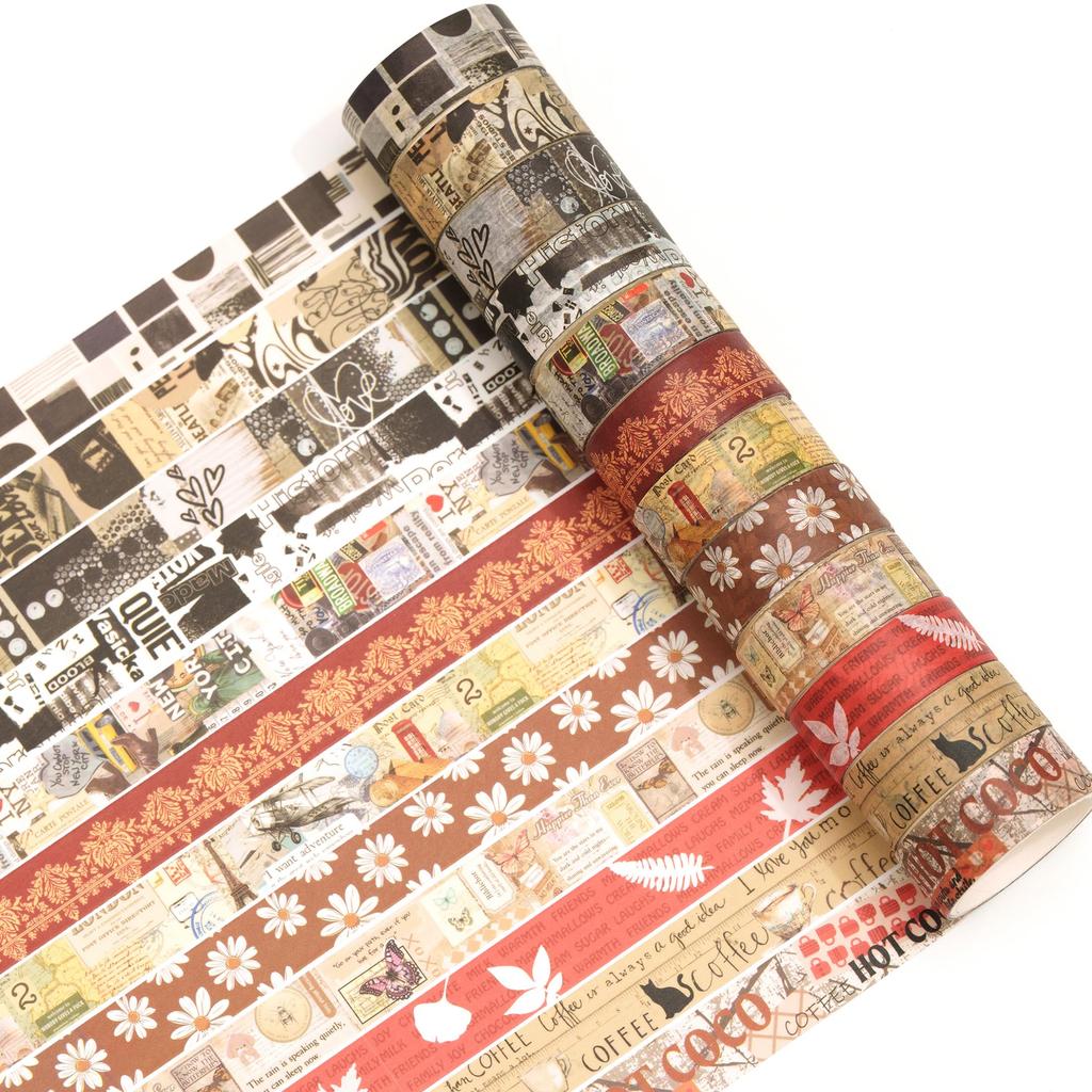 YUBBAEX Masking Washi Tape with Artistic Botanical Retro Style for and Scrapbooks Tape, 12-Roll Set, Patterns, Planners, Decorations, Wrapping,