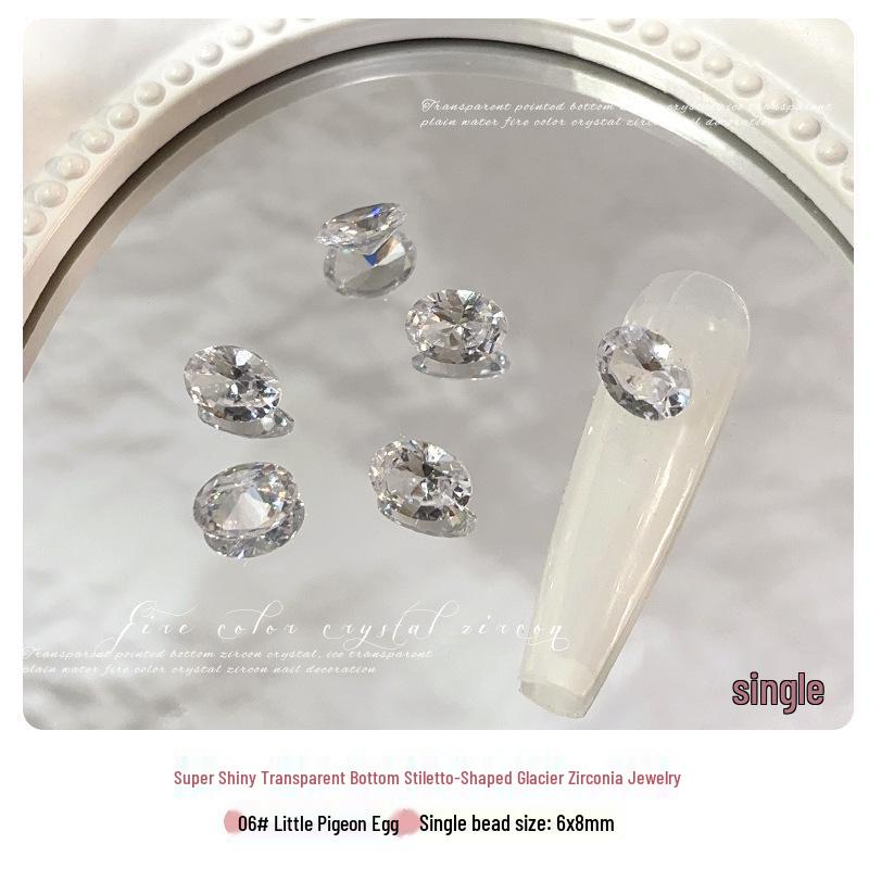 White Zirconia Nail Art: Glacier Diamonds, Transparent Rock Candy Hearts & Square Accents