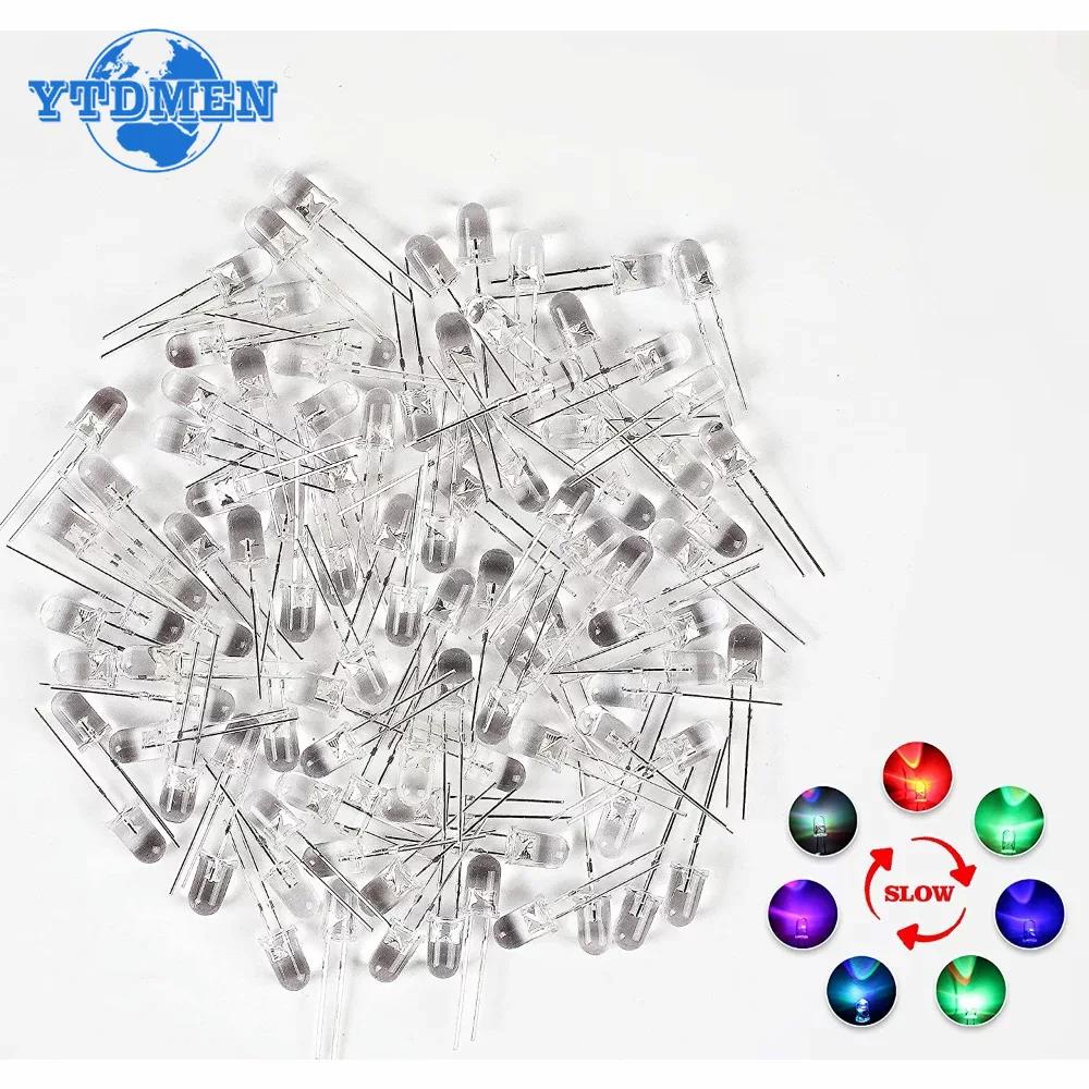 10 Stück 10 mm RGB-LED-Diode, mehrfarbig, schnell/langsam blinkend, superhelle Leuchtdioden, transparent, rund, diffuse Blitzlampen
