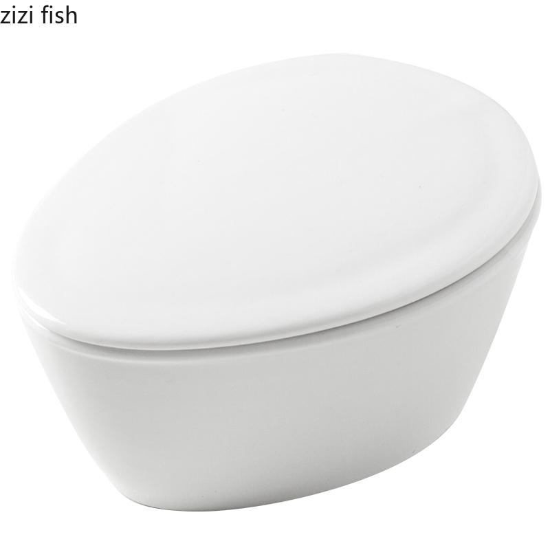 White Ceramic Steaming Bowl with Cover Steamed Egg Bowl Dessert Bowls Dining Plate Stewed Bowls Fruit Plate Dim Sum Dish Tray