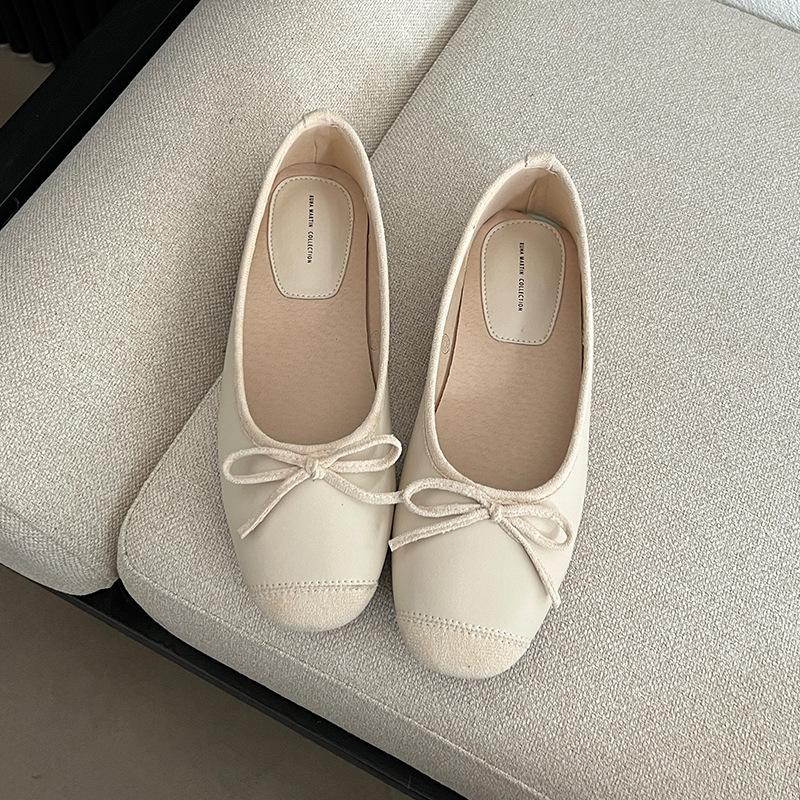 Fashion rose red bowtie flat shoes woman flock ballet flats  designer bow moccasins big size 35-42 slip on loafers zapatillas mujer