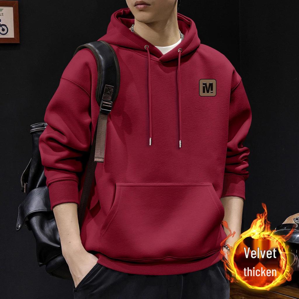 Men's Heavyweight Plus Velvet Casual Loose Hoodie - Autumn/Winter American Trendy Style