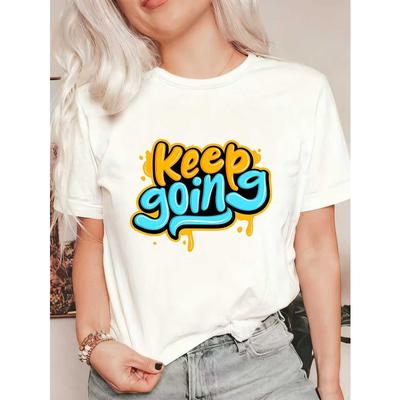 Übergroßes T-Shirt Schwarz Keep Going Graffiti-Druck Lässig Streetwear Für Frauen Und Männer