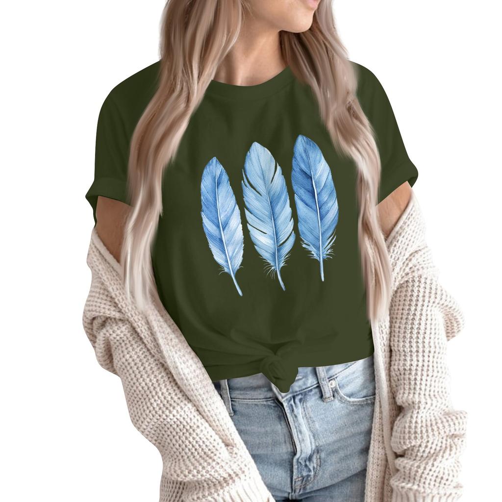 Women's Fashion Casual Printed Short Sleeve Round Neck Pullover Tops