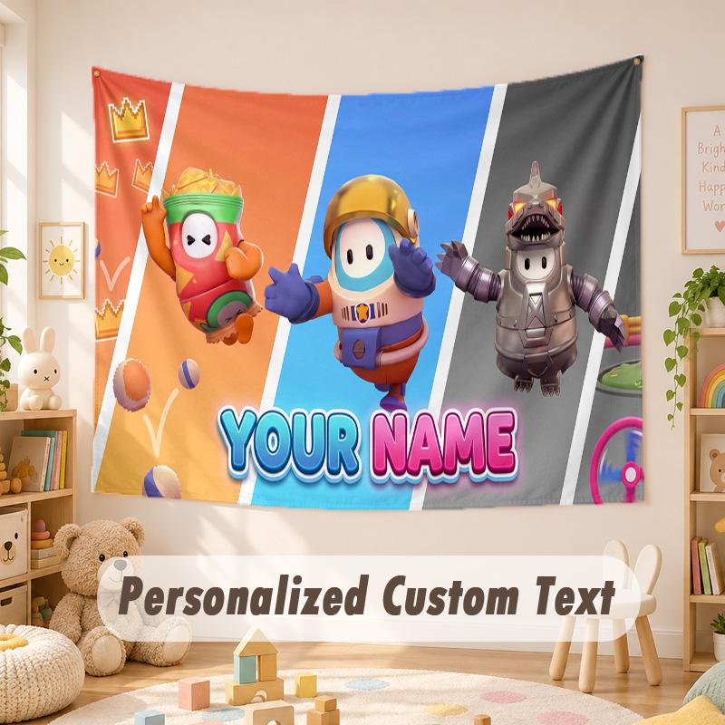 Custom Name Text Tapestry,Fall Guys Boho Wall Hanging, Decorative Backdrop Tapestry For Room